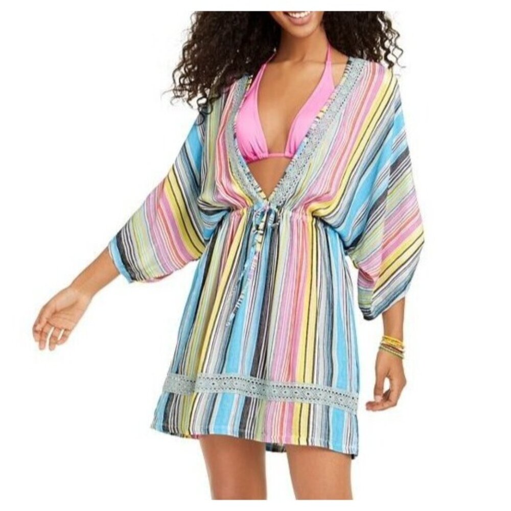 Dotti Havana Coast Striped Tunic Swim Cover-Up Multicolor Size Medium $58